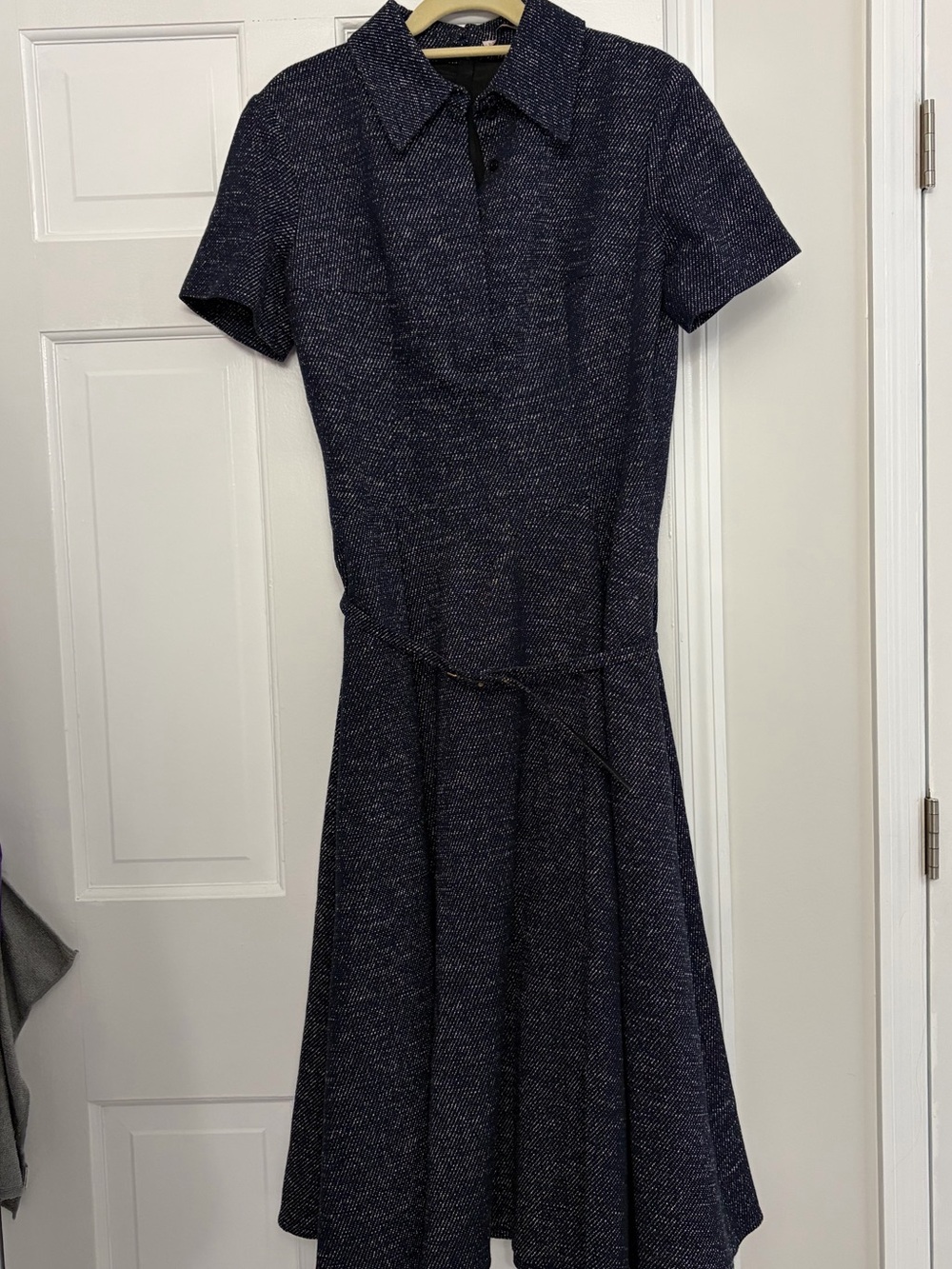 Emilia Wickstead Navy Short-Sleeve Fit-and-Flare Midi Dress